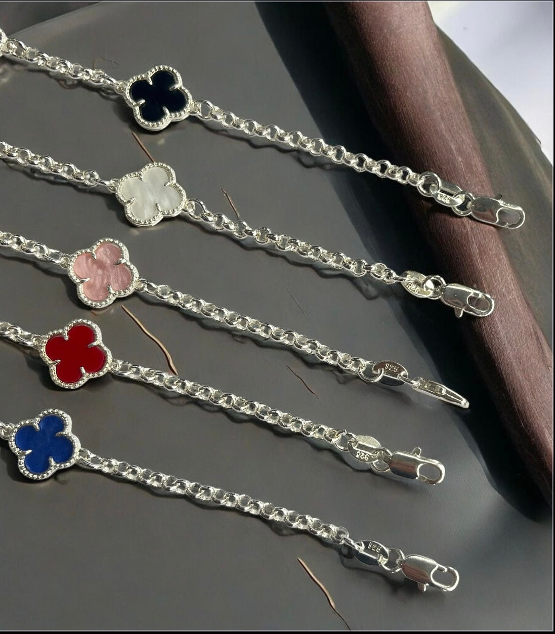 925 Silver Clover Bracelet - Solid Stone