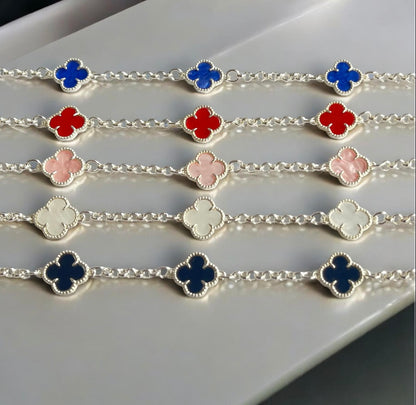925 Silver Clover Bracelet - Solid Stone