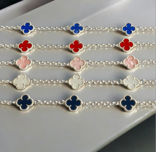 925 Silver Clover Bracelet - Solid Stone