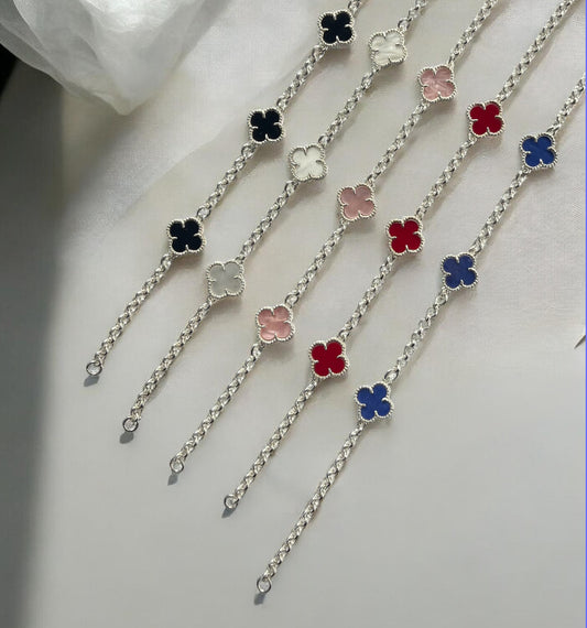 925 Silver Clover Bracelet - Solid Stone