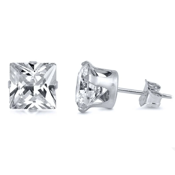 Silver square icy stud