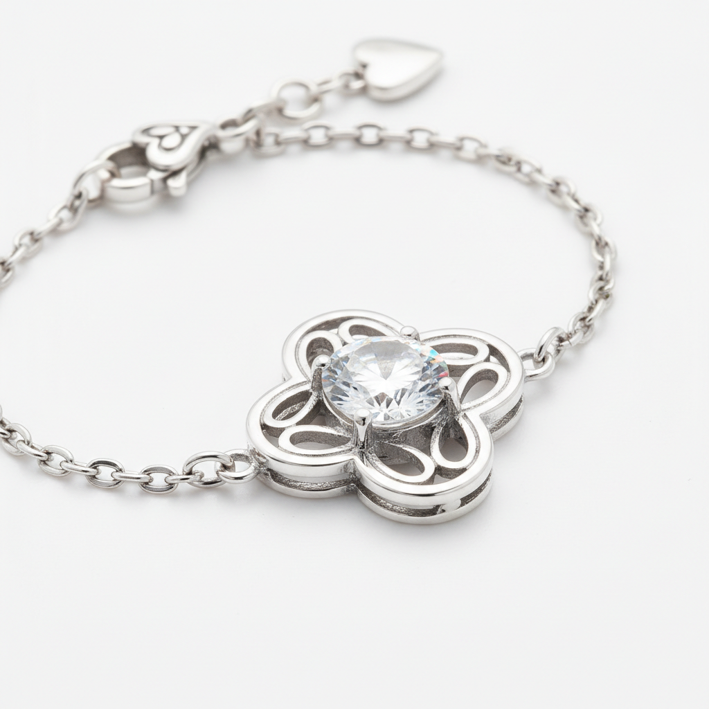 925 Silver Clover Bracelet - Glass Stone
