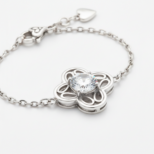 925 Silver Clover Bracelet - Glass Stone